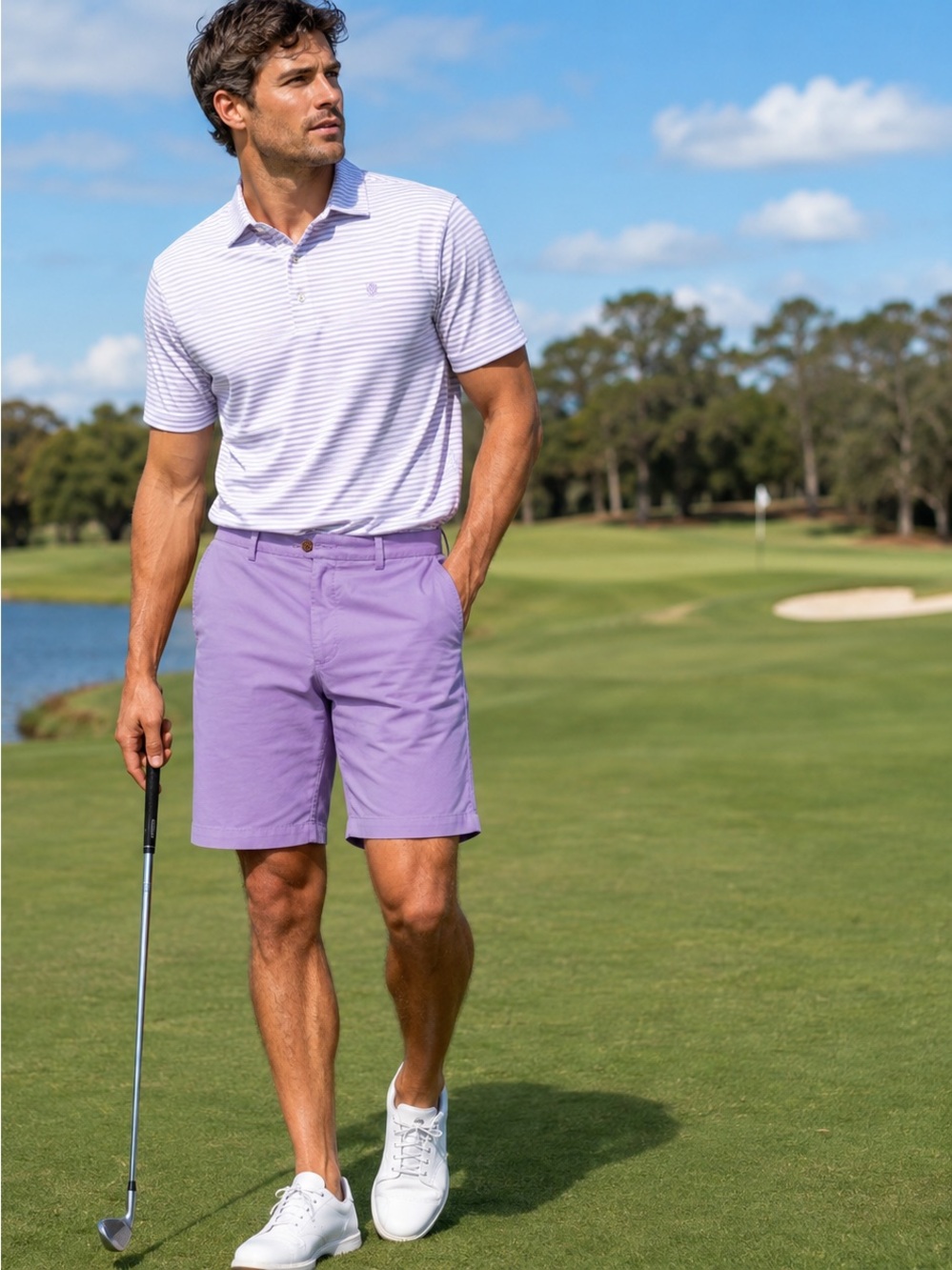 Turtleson Lavender Performance Golf Shorts Men's Size 34 Stretch EUC Preppy